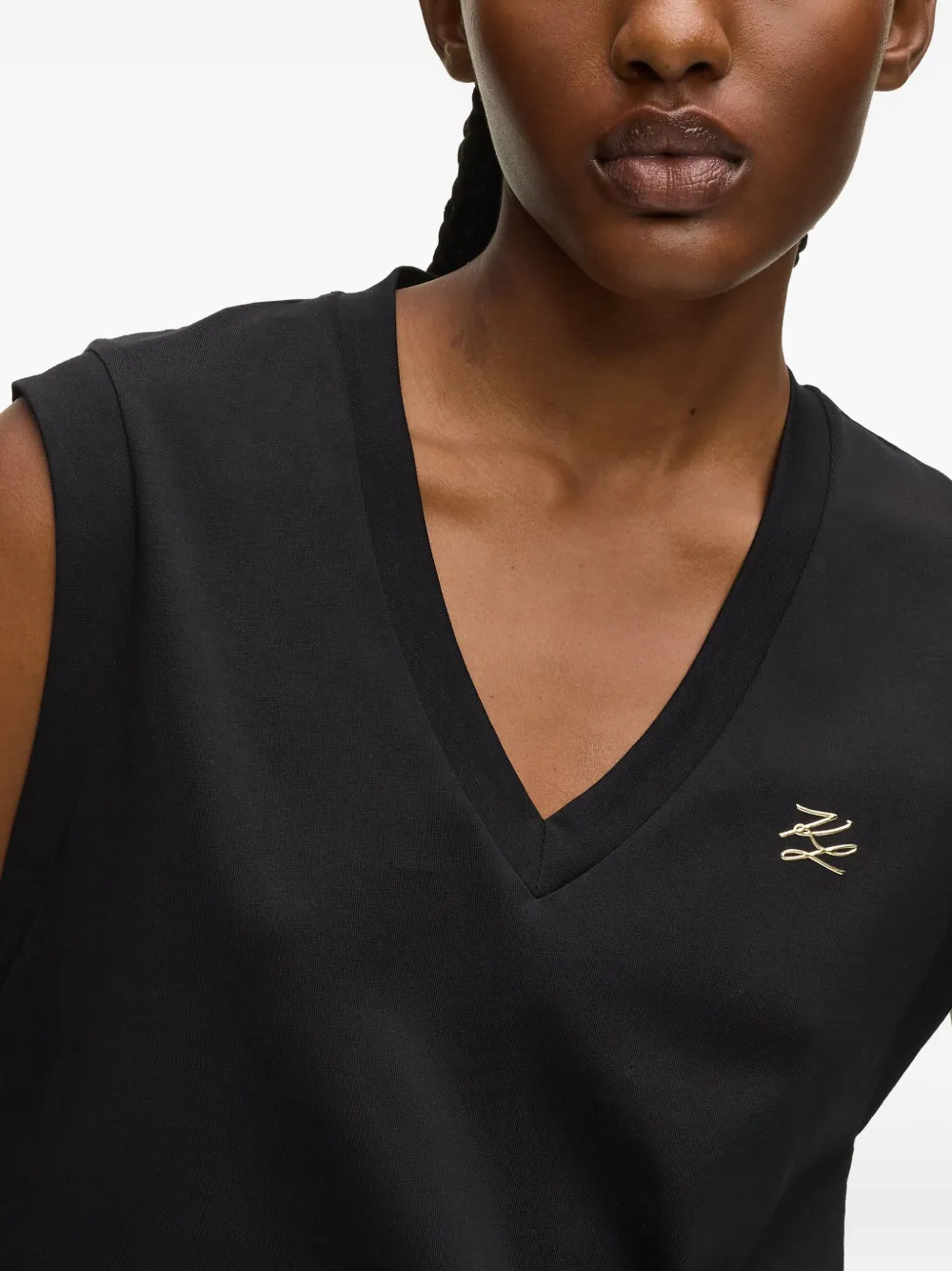 Karl Lagerfeld V-neck Logo Tank Top In Black