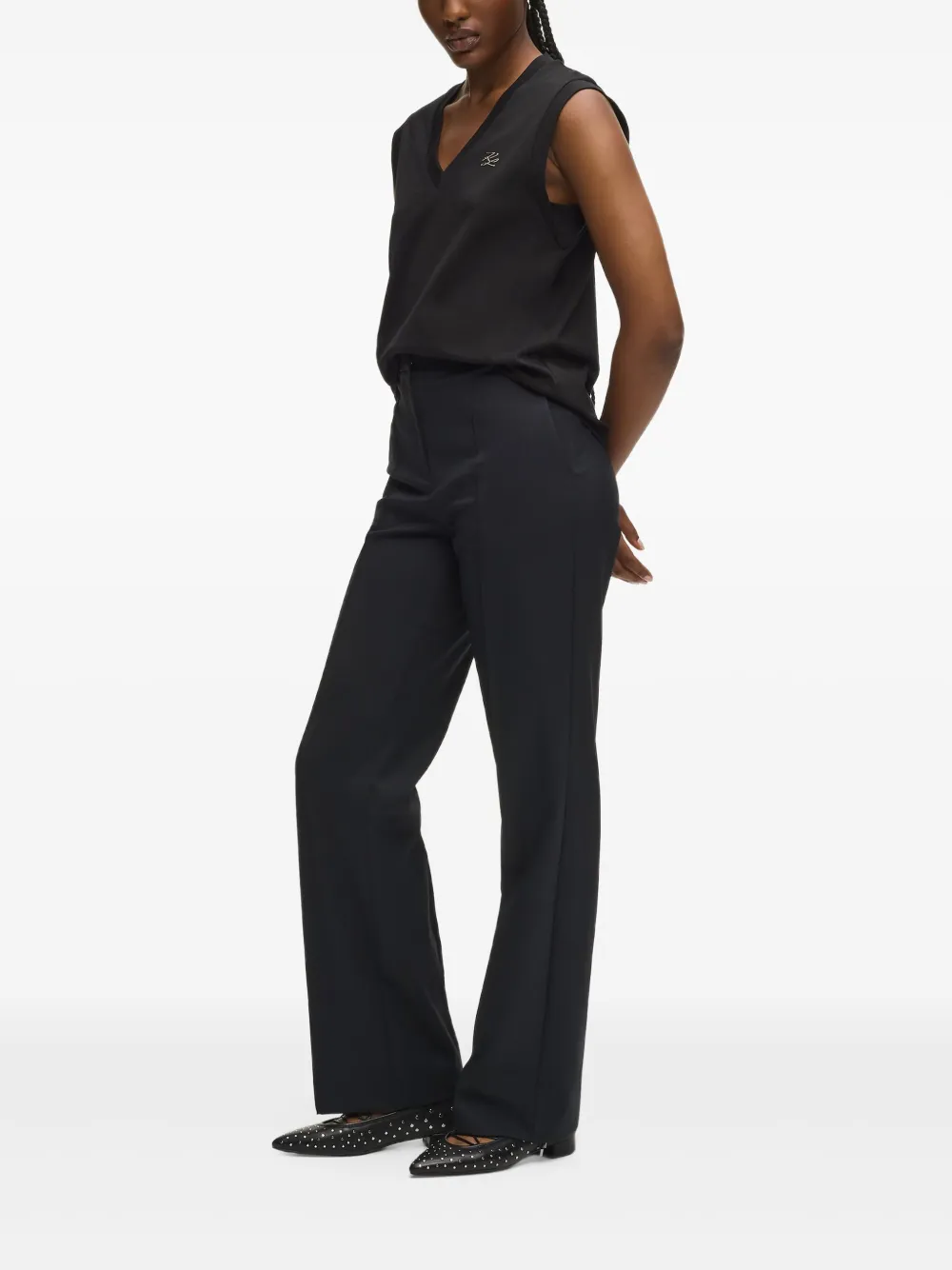 Karl Lagerfeld V-neck Logo Tank Top In Black