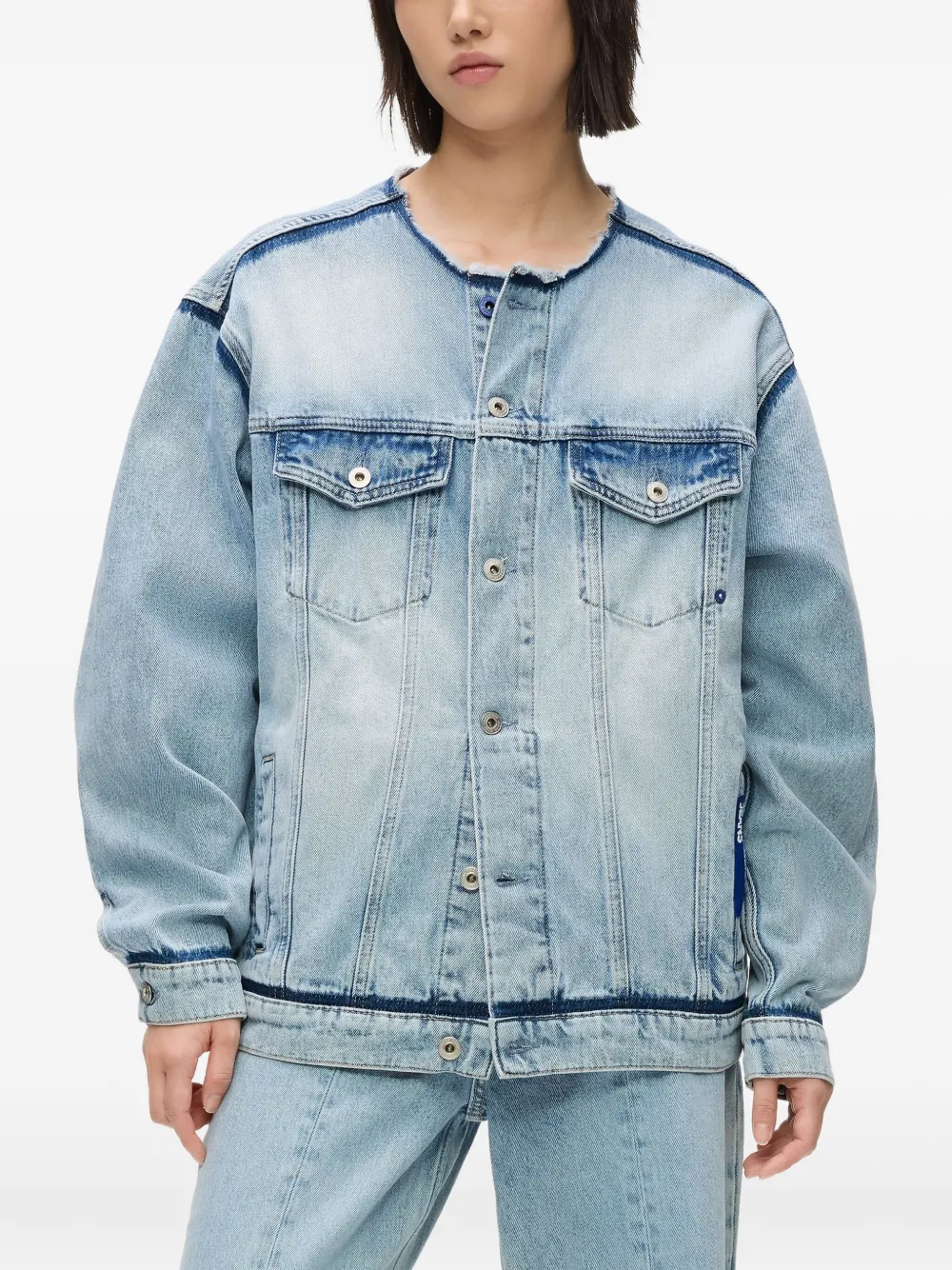 Karl Lagerfeld Jeans Collarless Denim Jacket In Blue