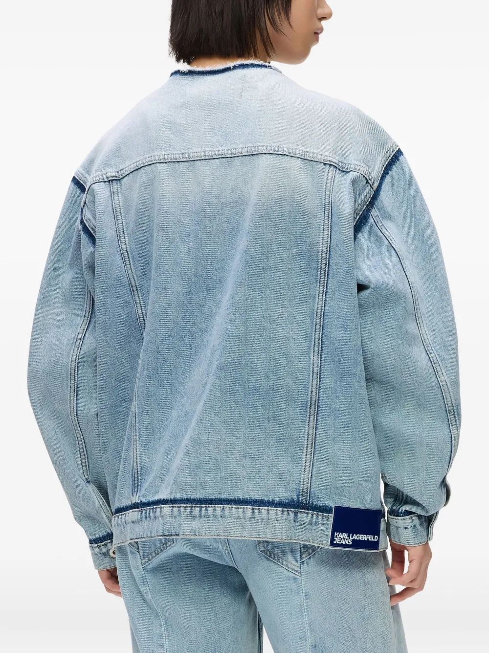 Karl Lagerfeld Jeans Collarless Denim Jacket In Blue