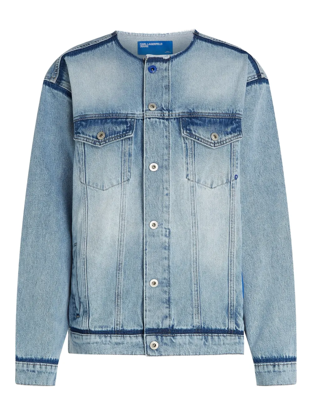 Karl Lagerfeld Jeans Collarless Denim Jacket In Blue