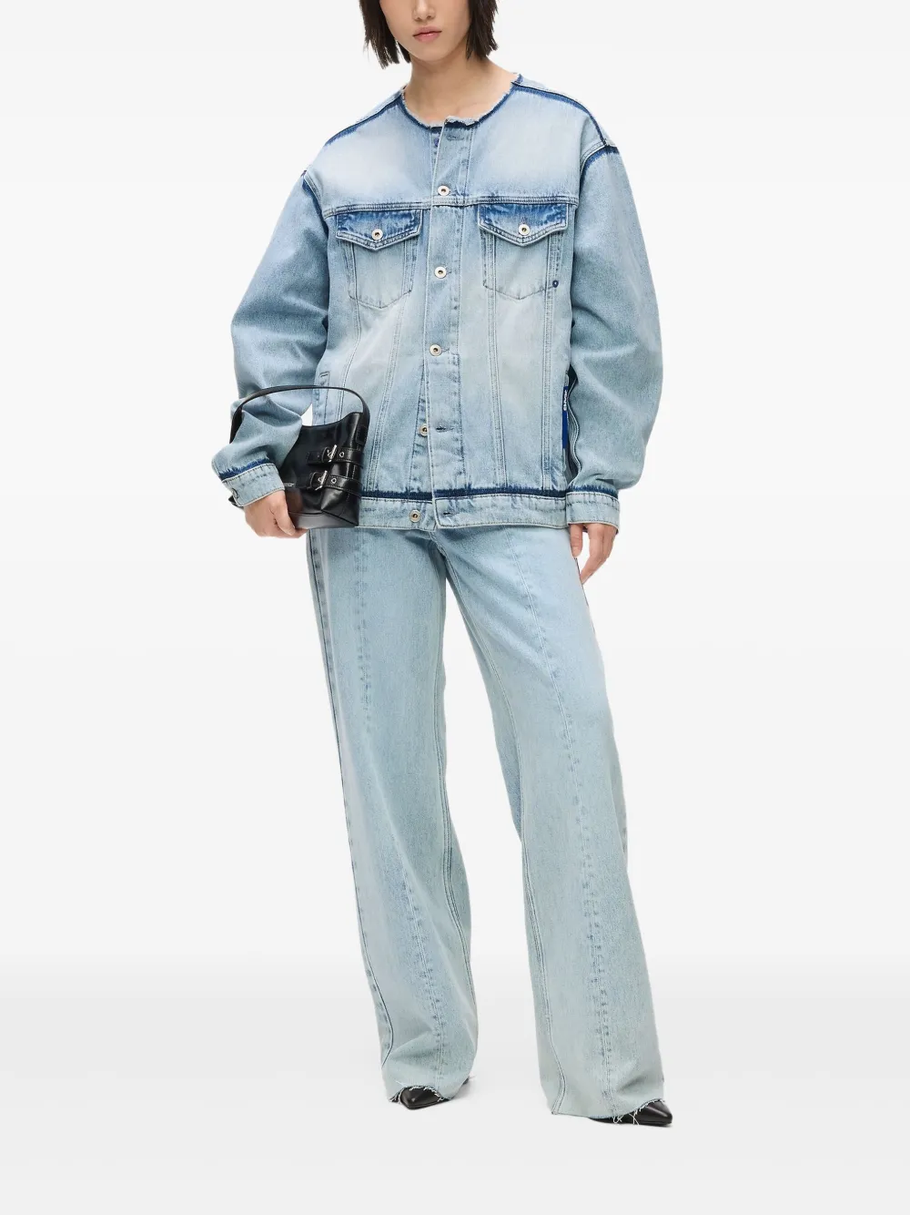 Karl Lagerfeld Jeans Collarless Denim Jacket In Blue