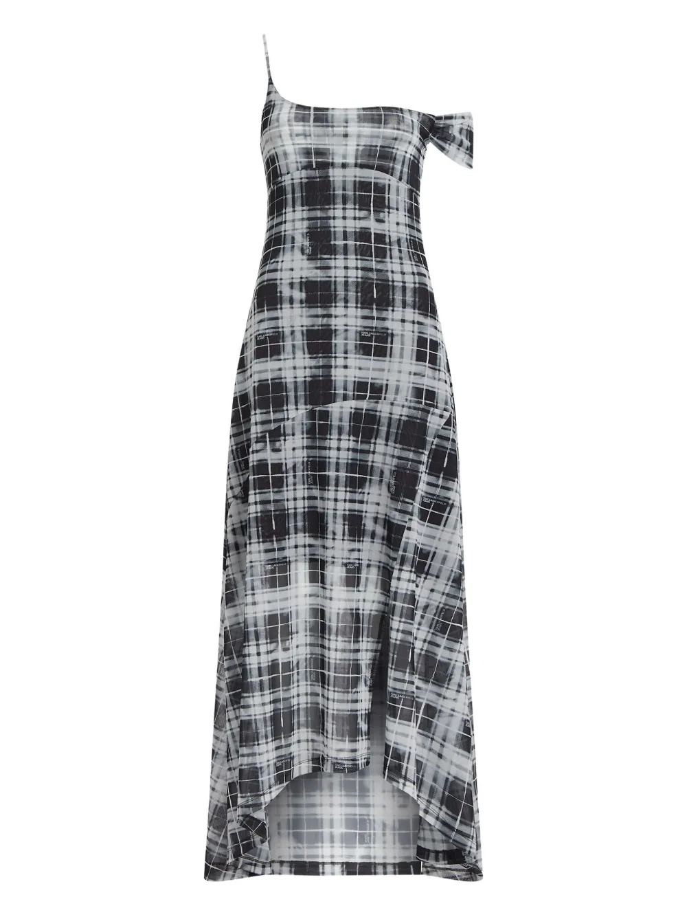 Karl Lagerfeld Jeans Checked One-shoulder Maxi Dress In Black