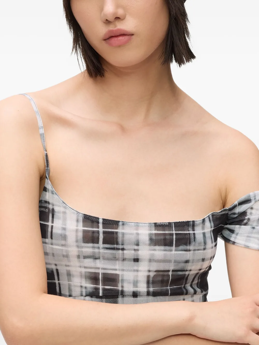 Karl Lagerfeld Jeans Checked One-shoulder Maxi Dress In Black