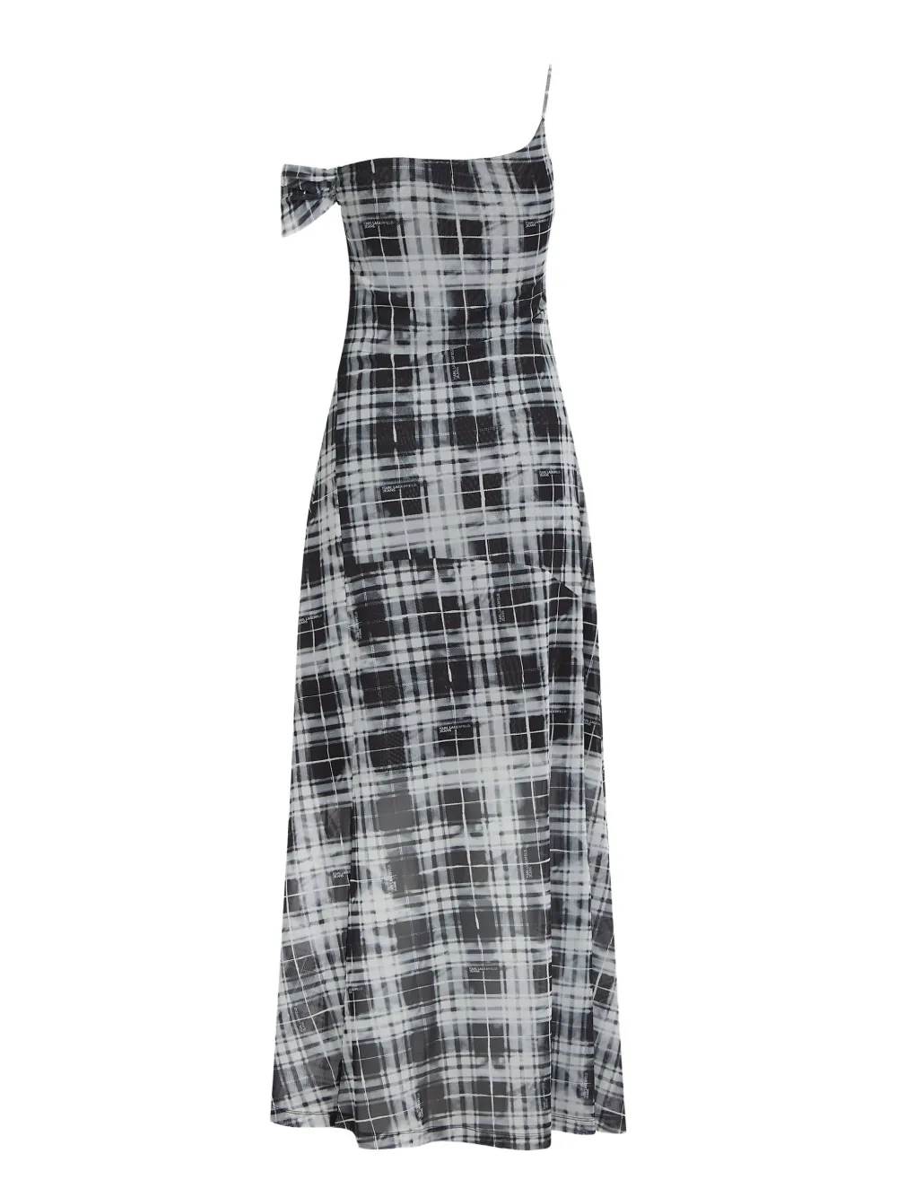 Karl Lagerfeld Jeans Checked One-shoulder Maxi Dress In Black