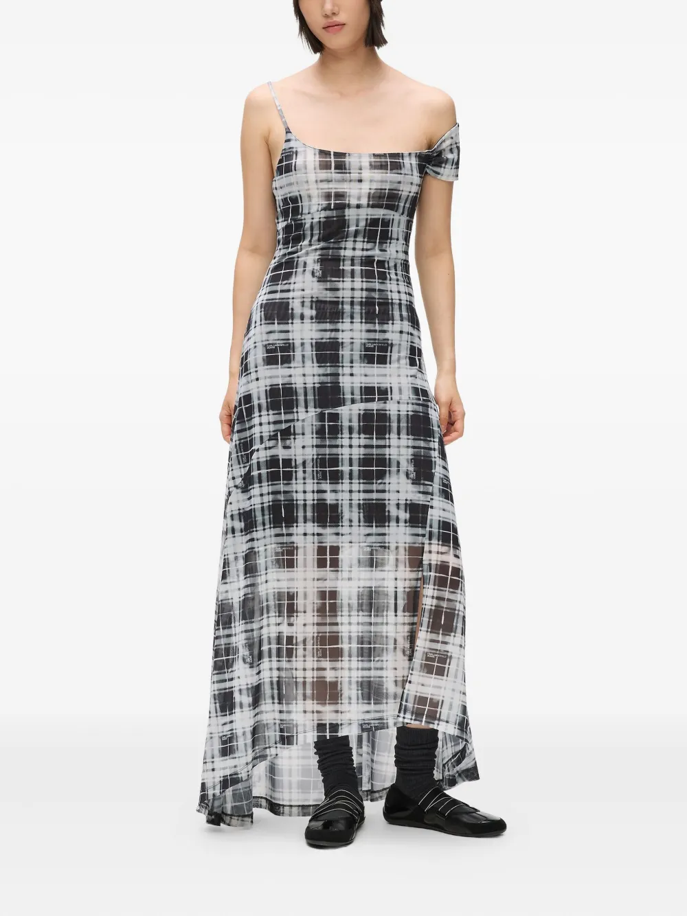 Karl Lagerfeld Jeans Geruite asymmetrische maxi-jurk - Zwart