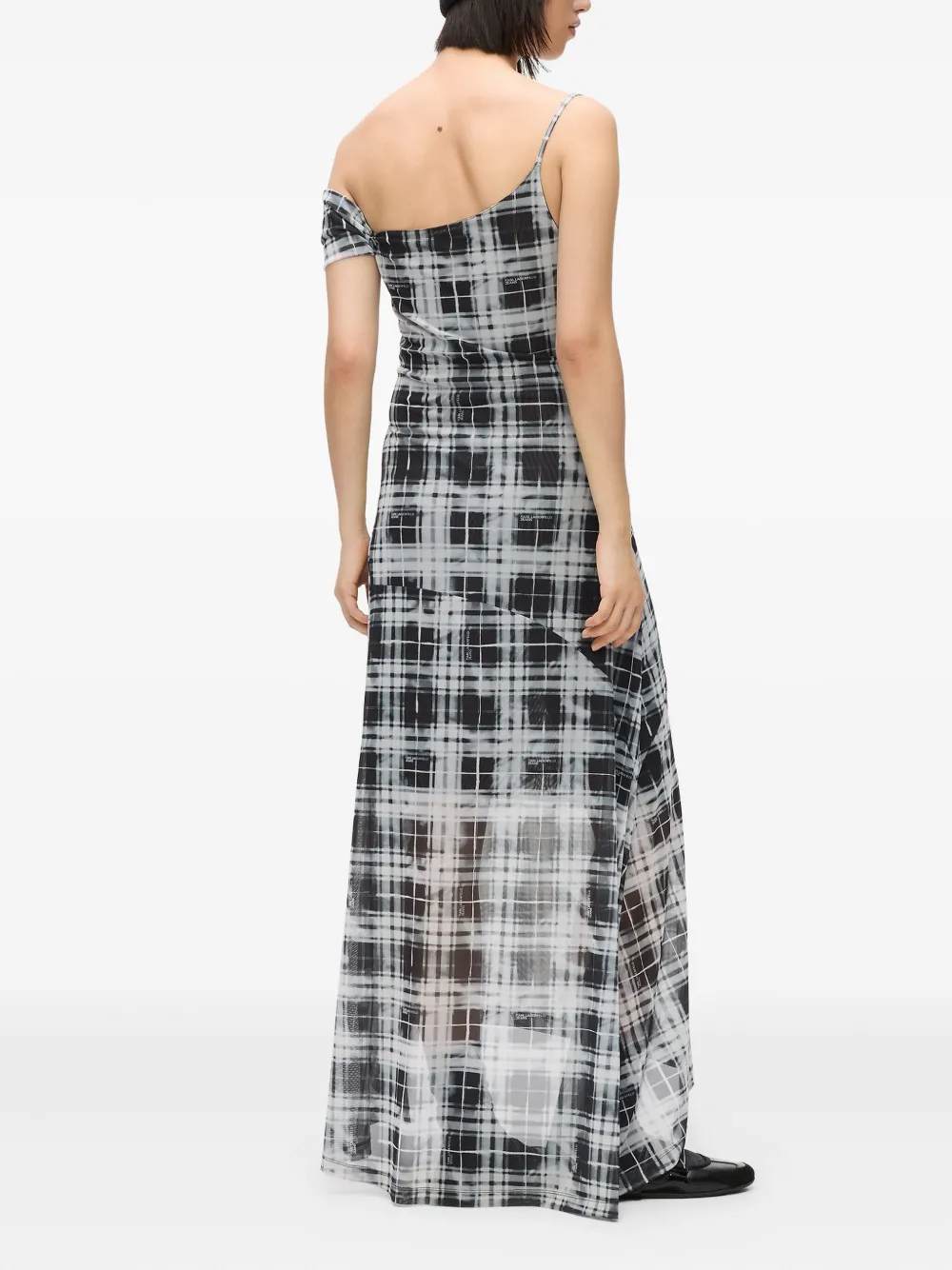 Karl Lagerfeld Jeans Checked One-shoulder Maxi Dress In Black