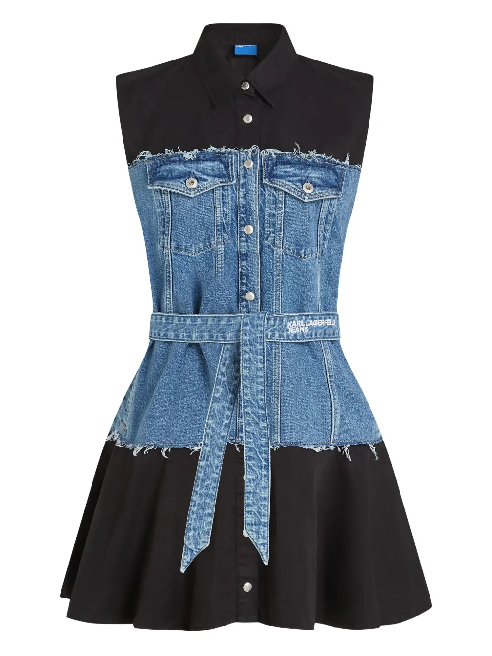 Karl Lagerfeld Jeans Denim-panelled Sleeveless Mini Dress In Blue