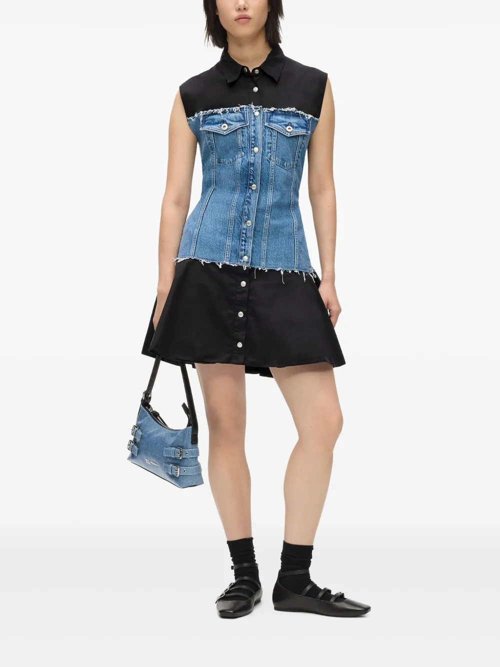 Karl Lagerfeld Jeans Mouwloze mini-jurk met denim vlakken - Blauw