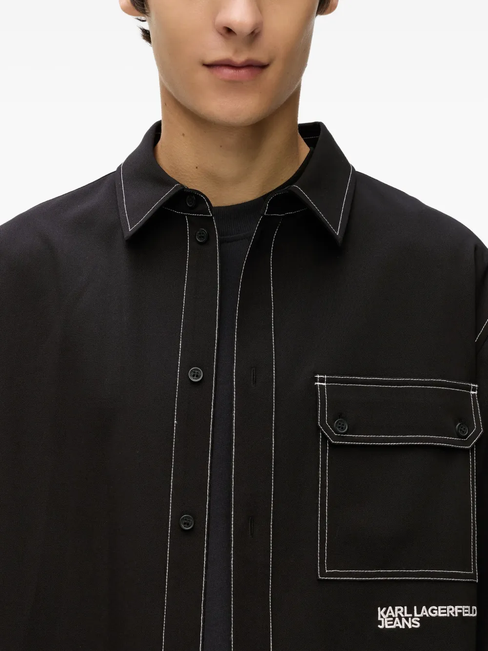 Karl Lagerfeld Jeans Overhemd met contrasterend stiksel Zwart