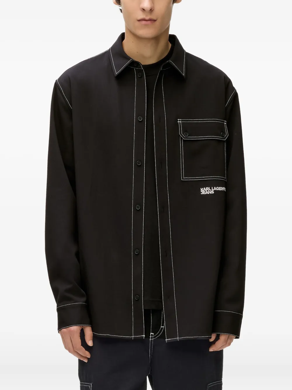 Karl Lagerfeld Jeans Overhemd met contrasterend stiksel Zwart