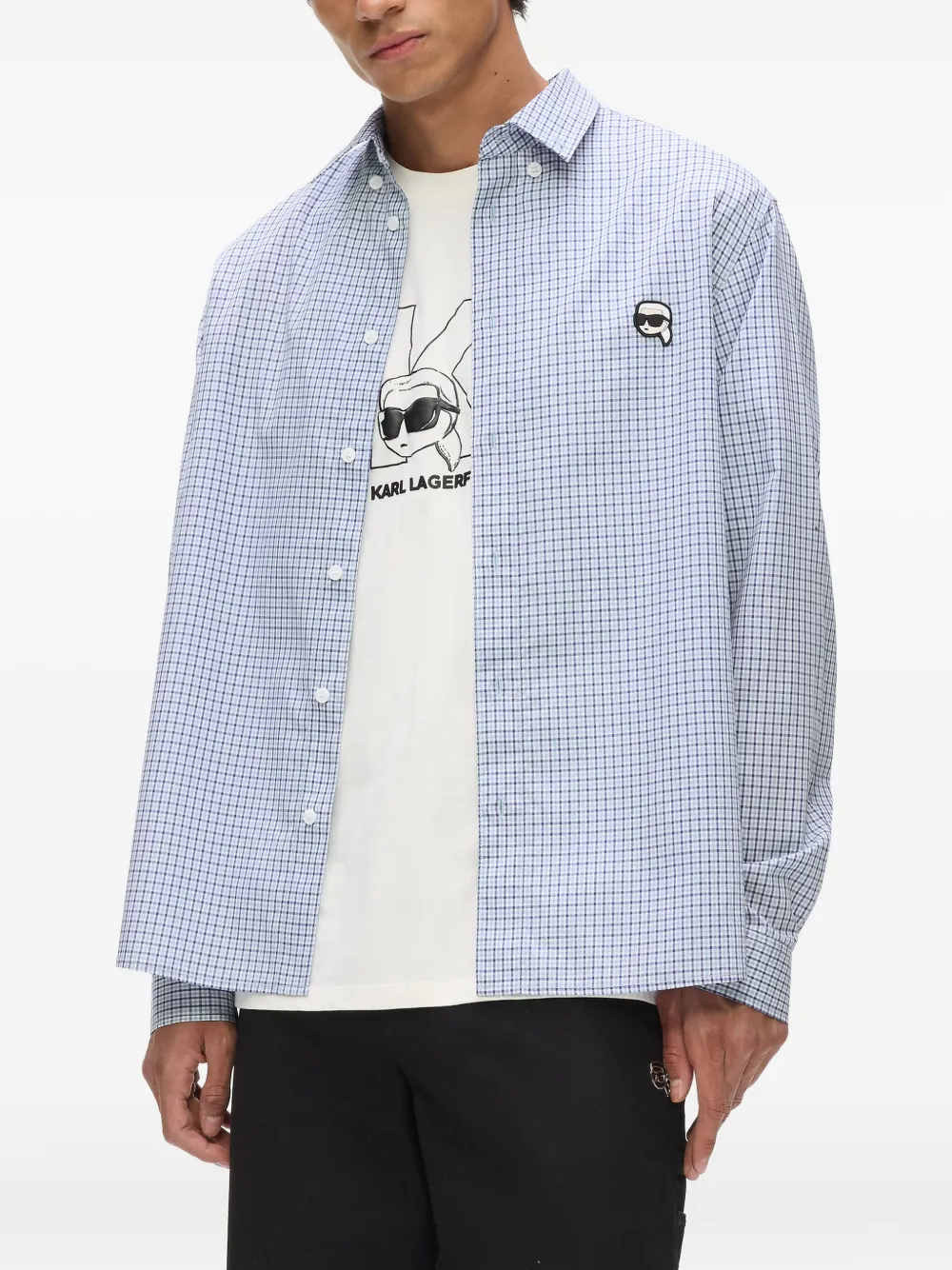 Karl Lagerfeld Ikon geruit overhemd Blauw