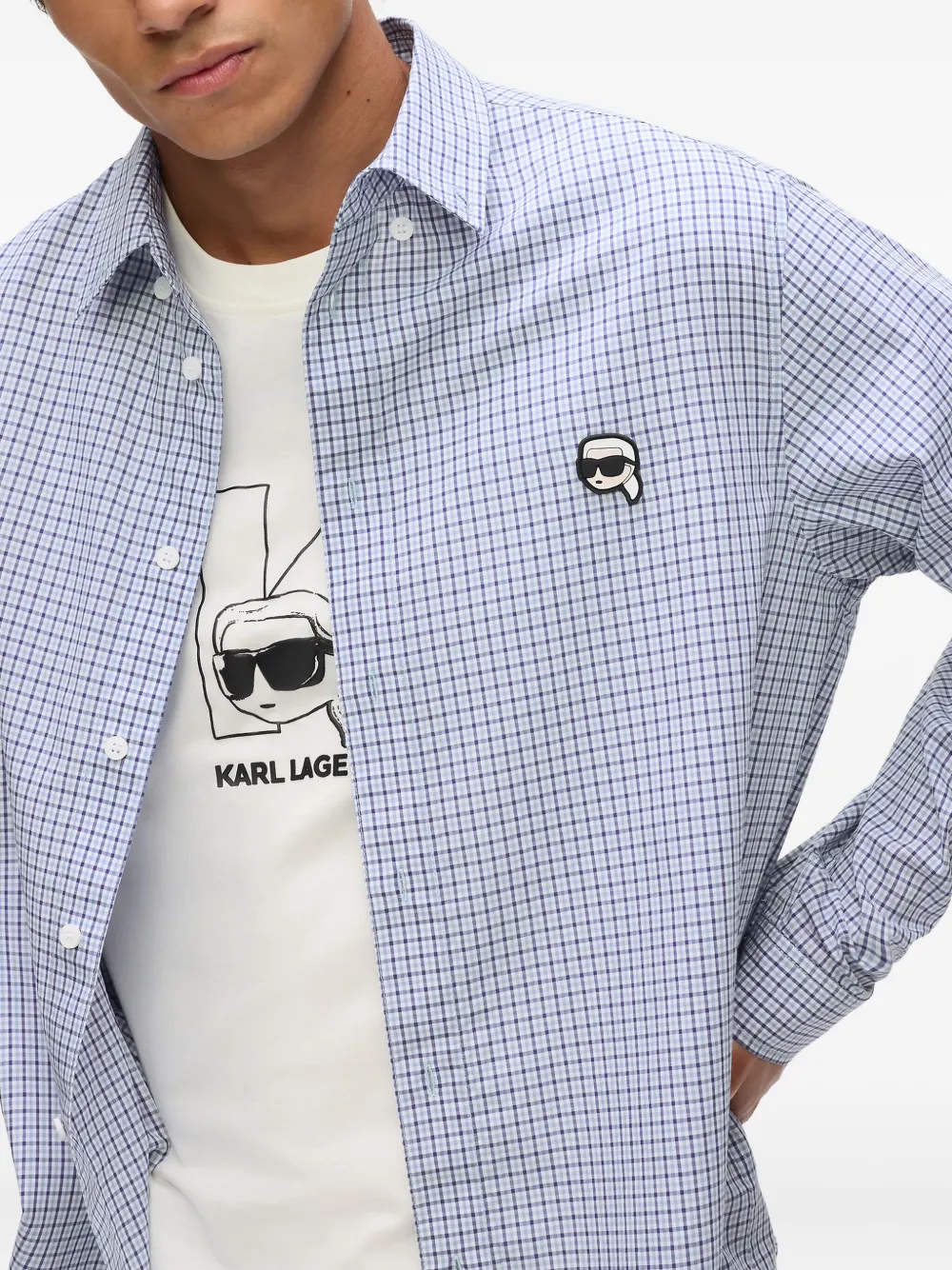 Karl Lagerfeld Ikon geruit overhemd Blauw