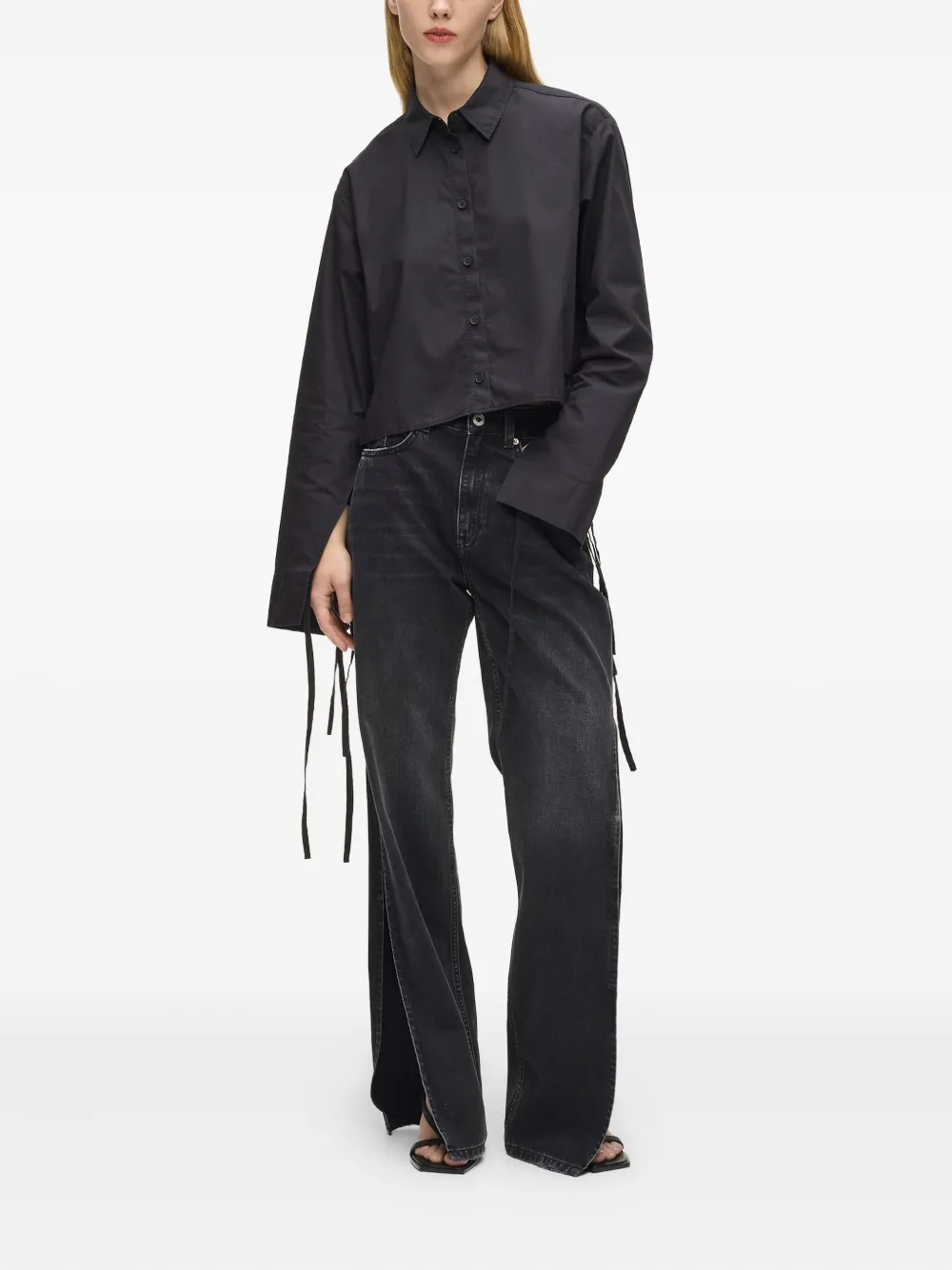 Karl Lagerfeld Jeans High waist jeans met split - Zwart