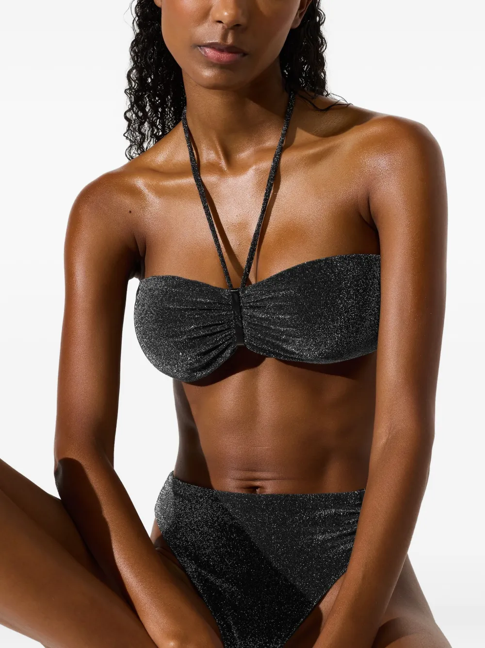 Karl Lagerfeld Metallic bandeau bikinitop Zwart