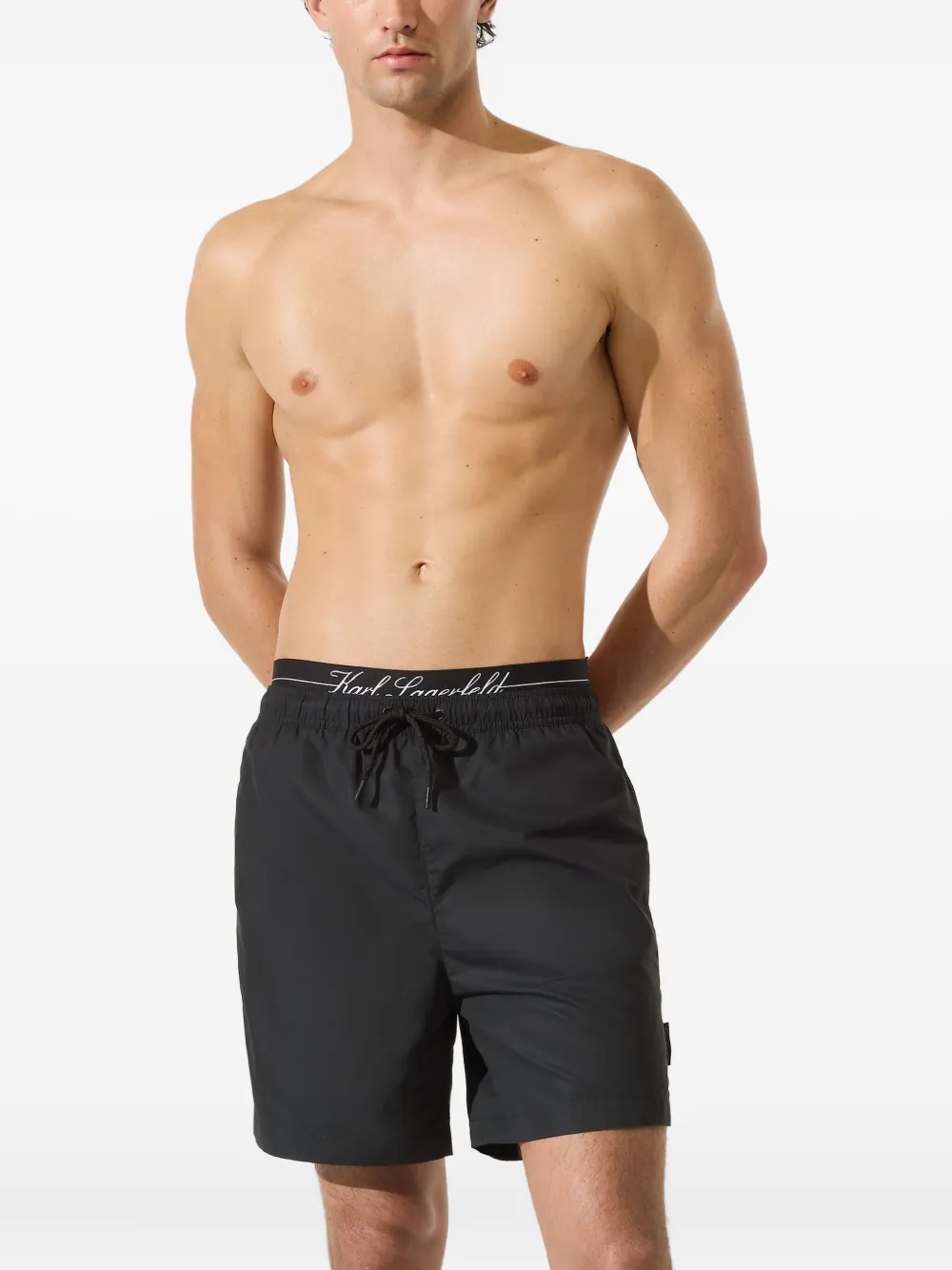 Karl Lagerfeld Zwembroek met dubbele tailleband Zwart