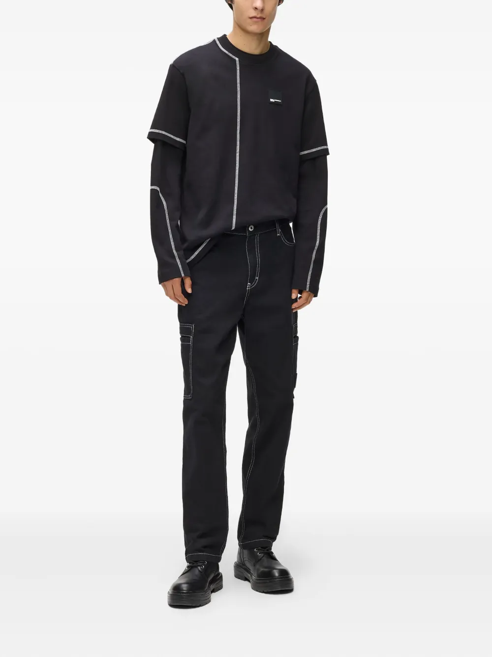 Karl Lagerfeld Jeans Broek met contrasterend stiksel - Zwart