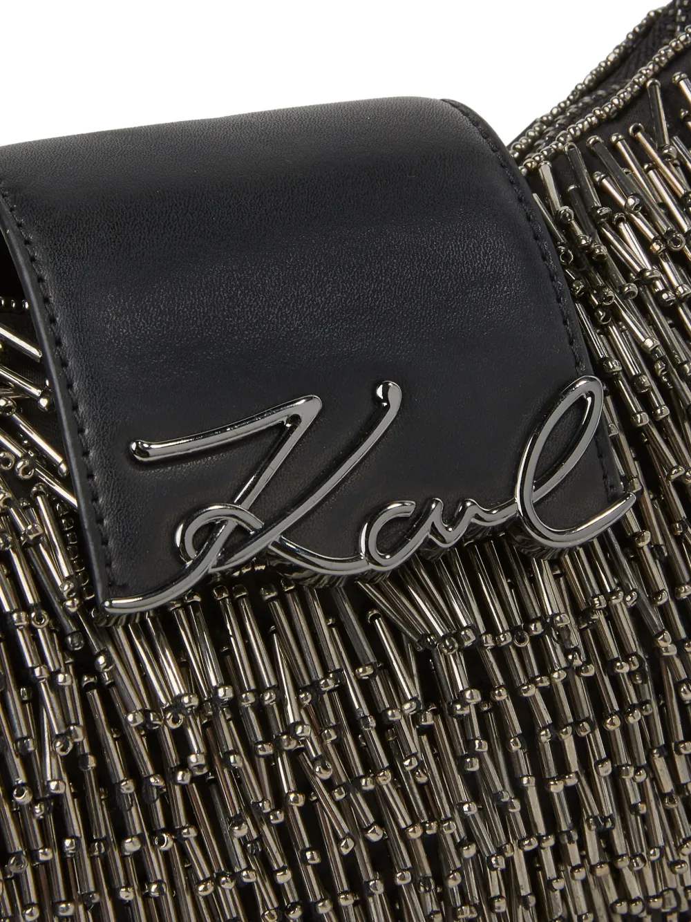 Karl Lagerfeld Signature Beaded Shoulder Bag In Silver