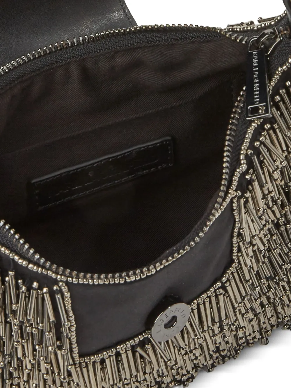 Karl Lagerfeld Signature Beaded Shoulder Bag In Silver