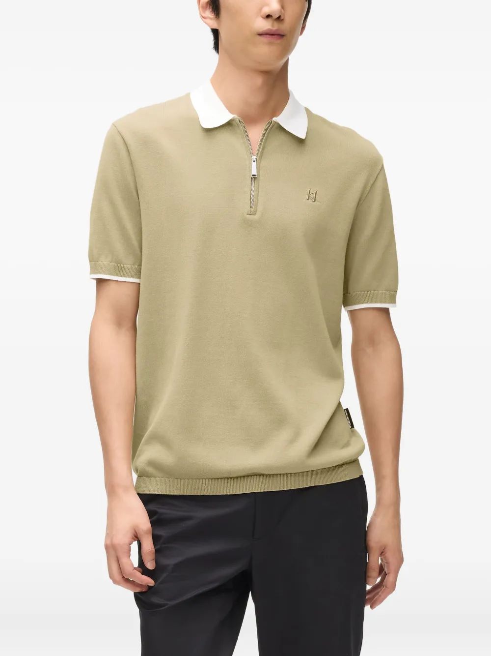 Karl Lagerfeld Poloshirt met contrasterende kraag en halve rits Beige