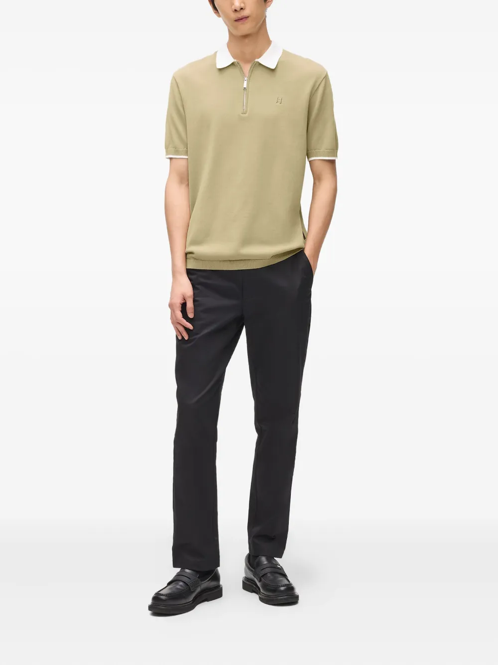 Karl Lagerfeld Poloshirt met contrasterende kraag en halve rits - Beige