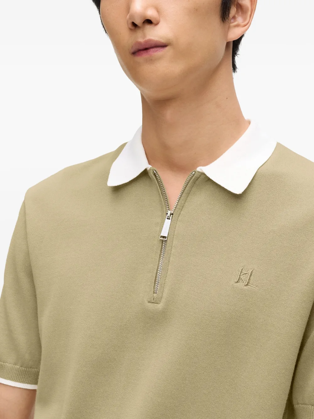 Karl Lagerfeld Poloshirt met contrasterende kraag en halve rits Beige