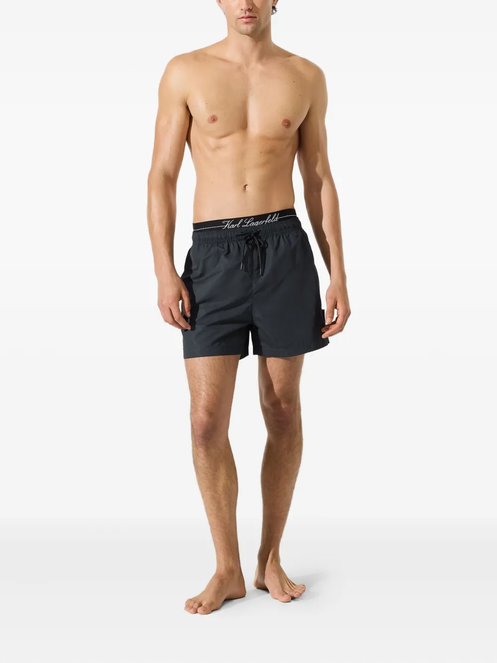 Karl Lagerfeld Zwembroek met dubbele tailleband Blauw