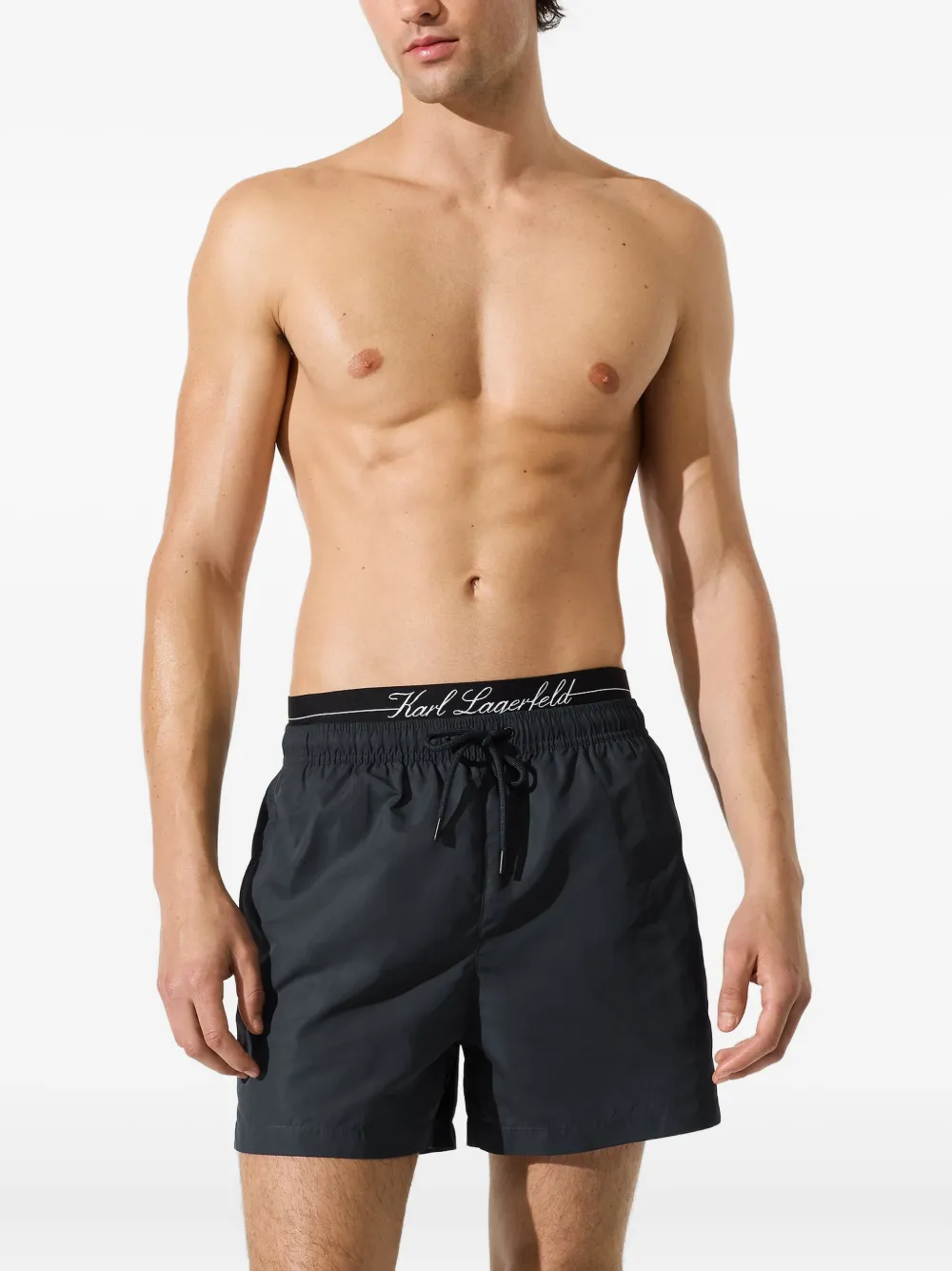 Karl Lagerfeld Zwembroek met dubbele tailleband Blauw
