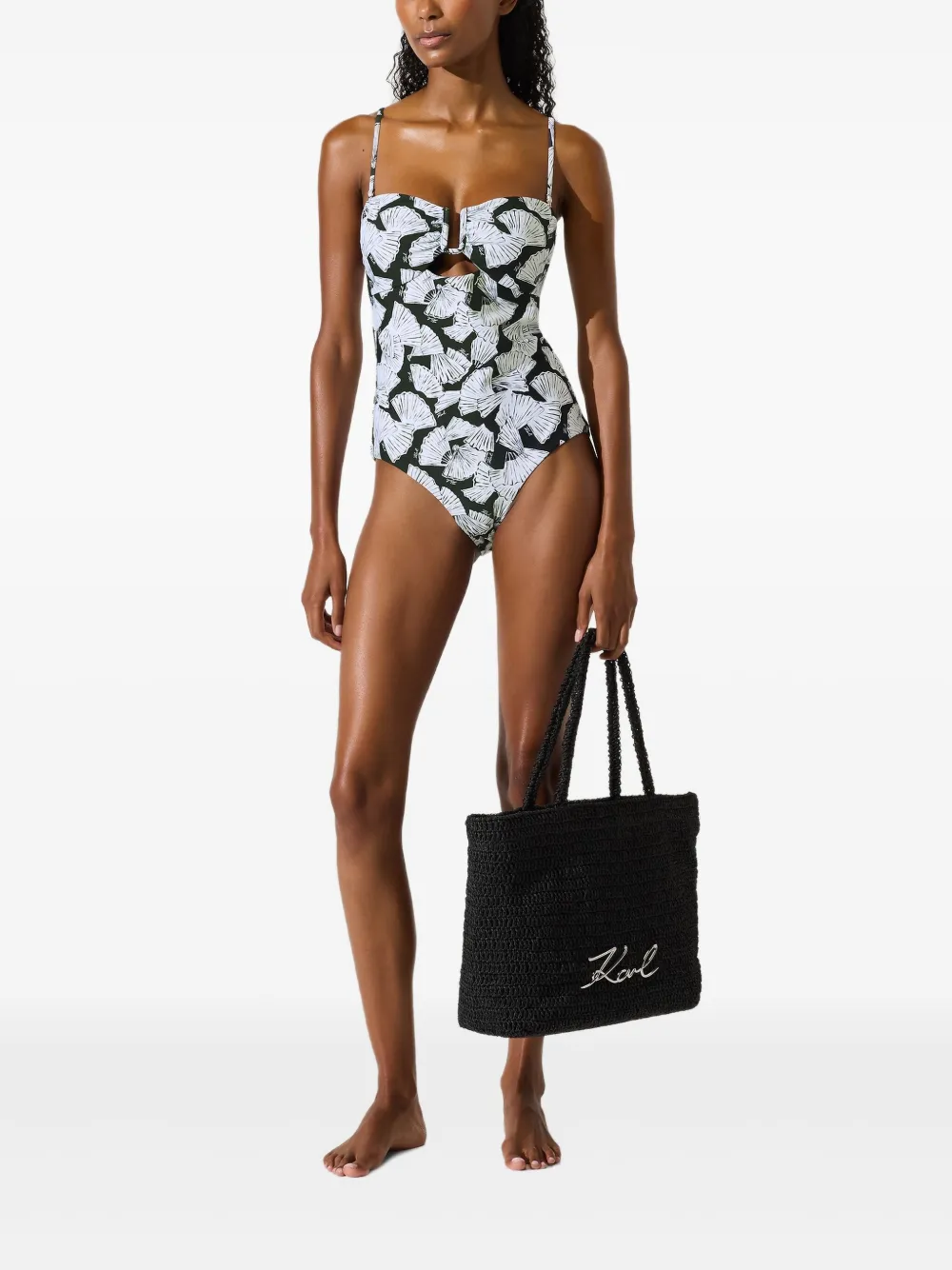 Karl Lagerfeld Badpak met waaierprint Zwart