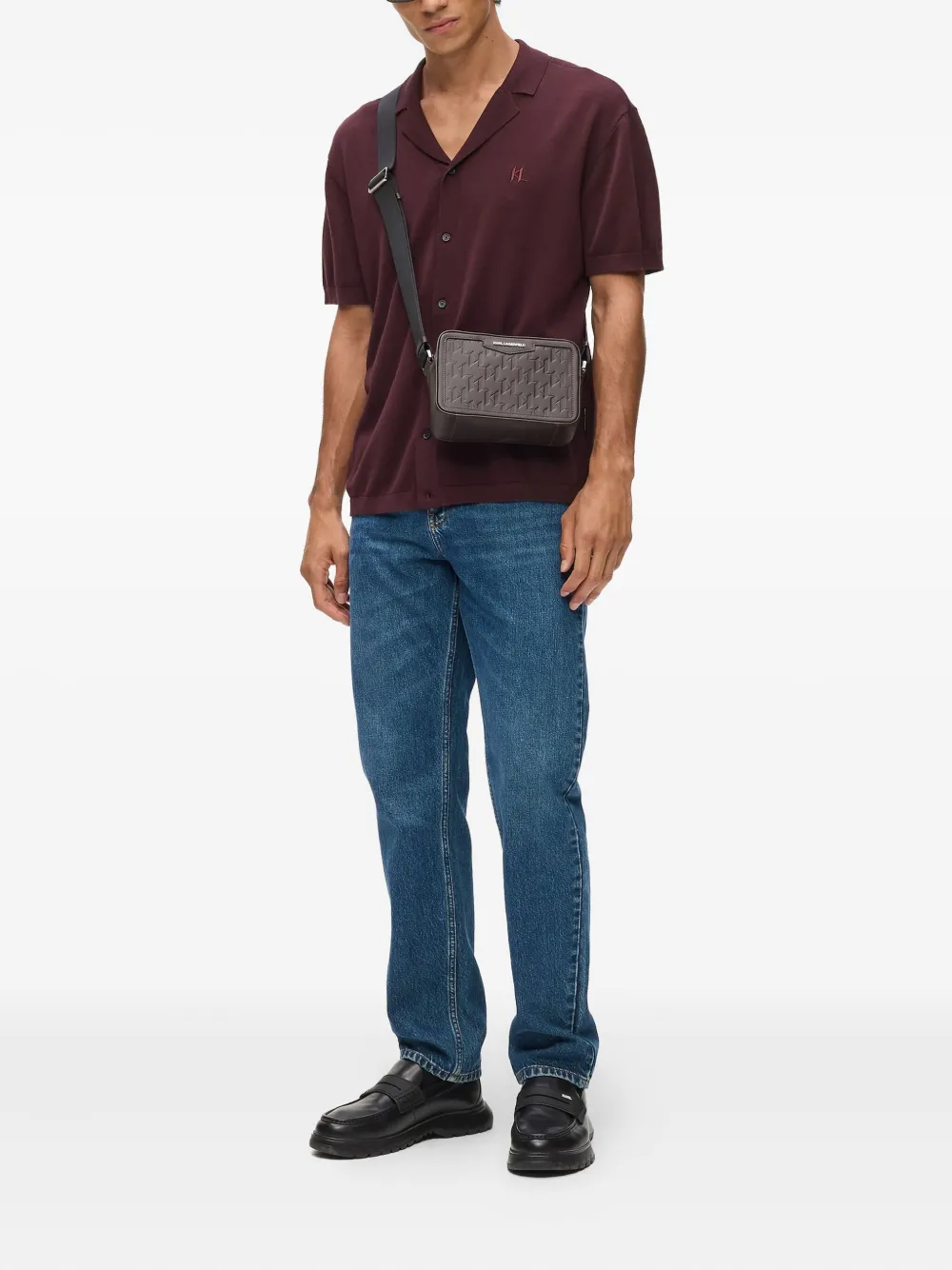 Karl Lagerfeld Loom leren schoudertas - Bruin