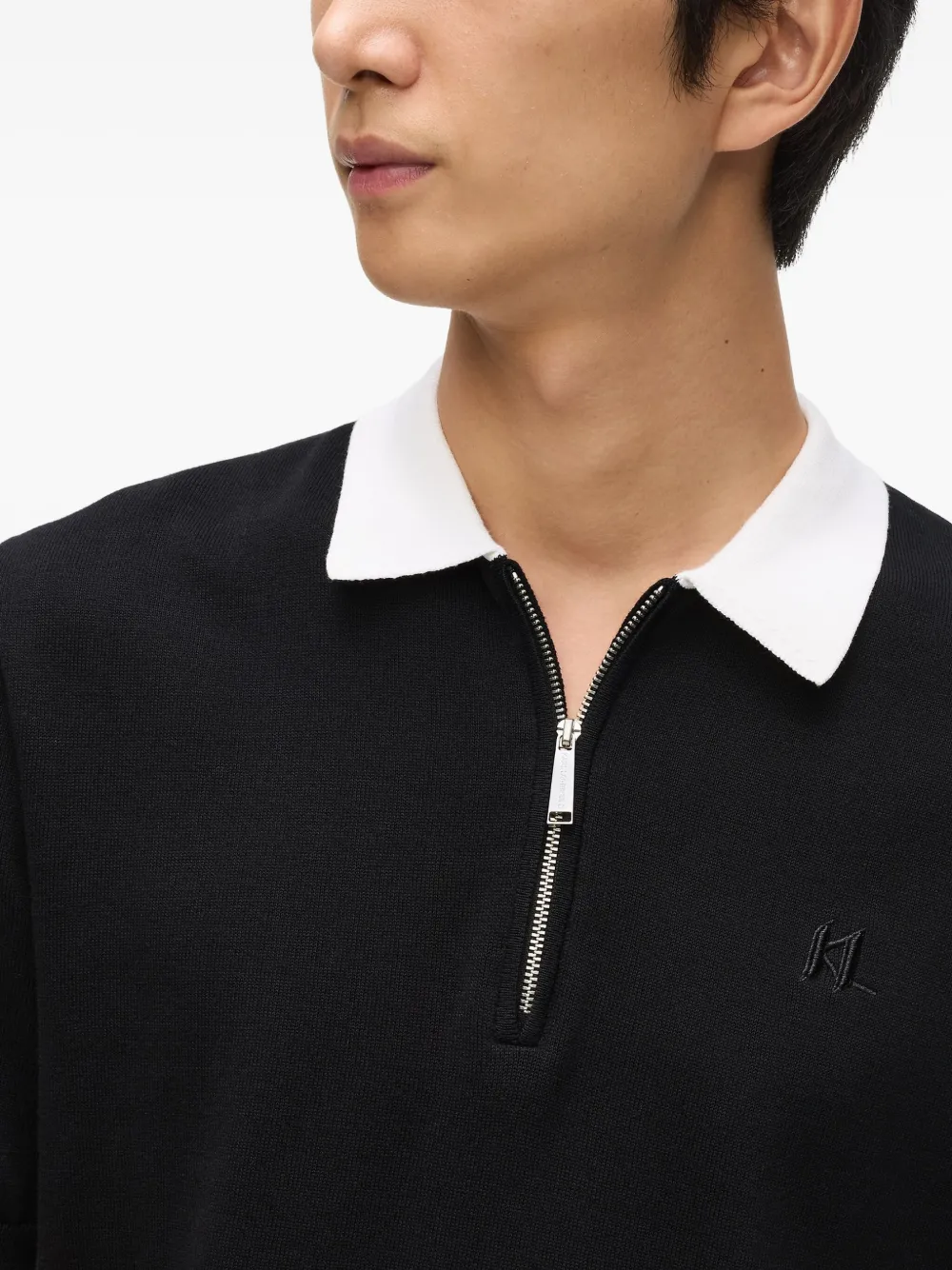 Karl Lagerfeld Poloshirt met contrasterende kraag en halve rits Zwart