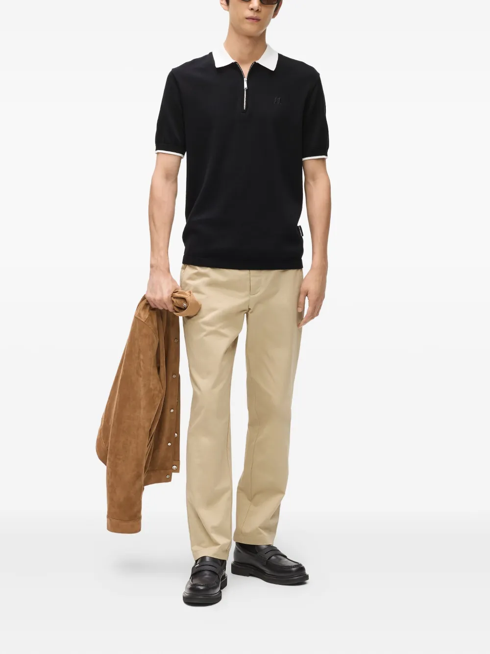 Karl Lagerfeld Poloshirt met contrasterende kraag en halve rits - Zwart