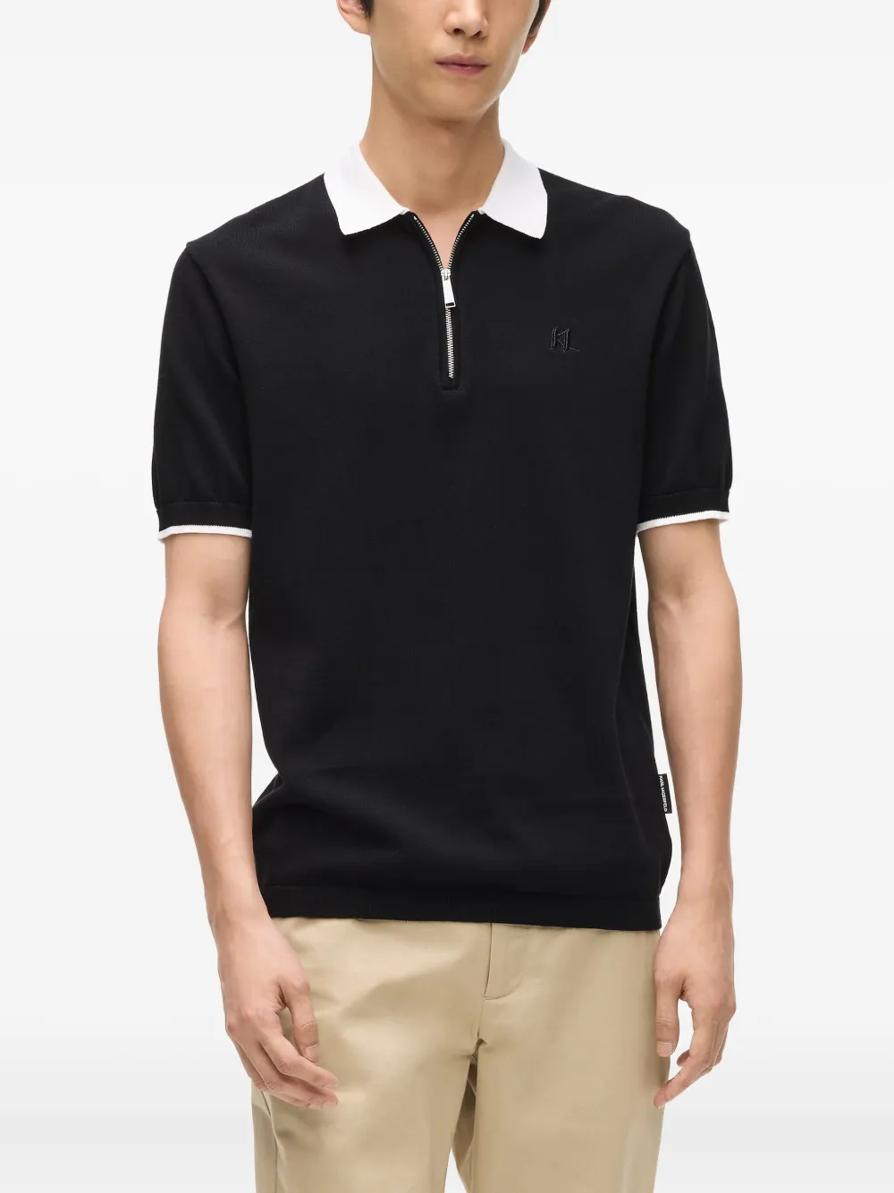 Karl Lagerfeld Poloshirt met contrasterende kraag en halve rits Zwart