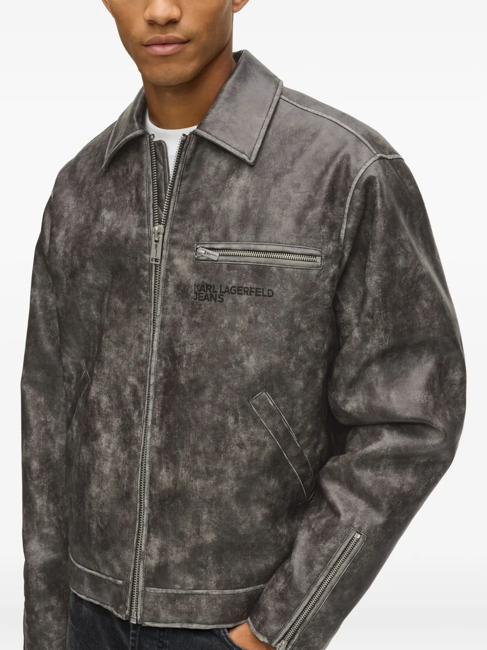 Karl Lagerfeld Jeans Jack met rits en gewassen effect Grijs