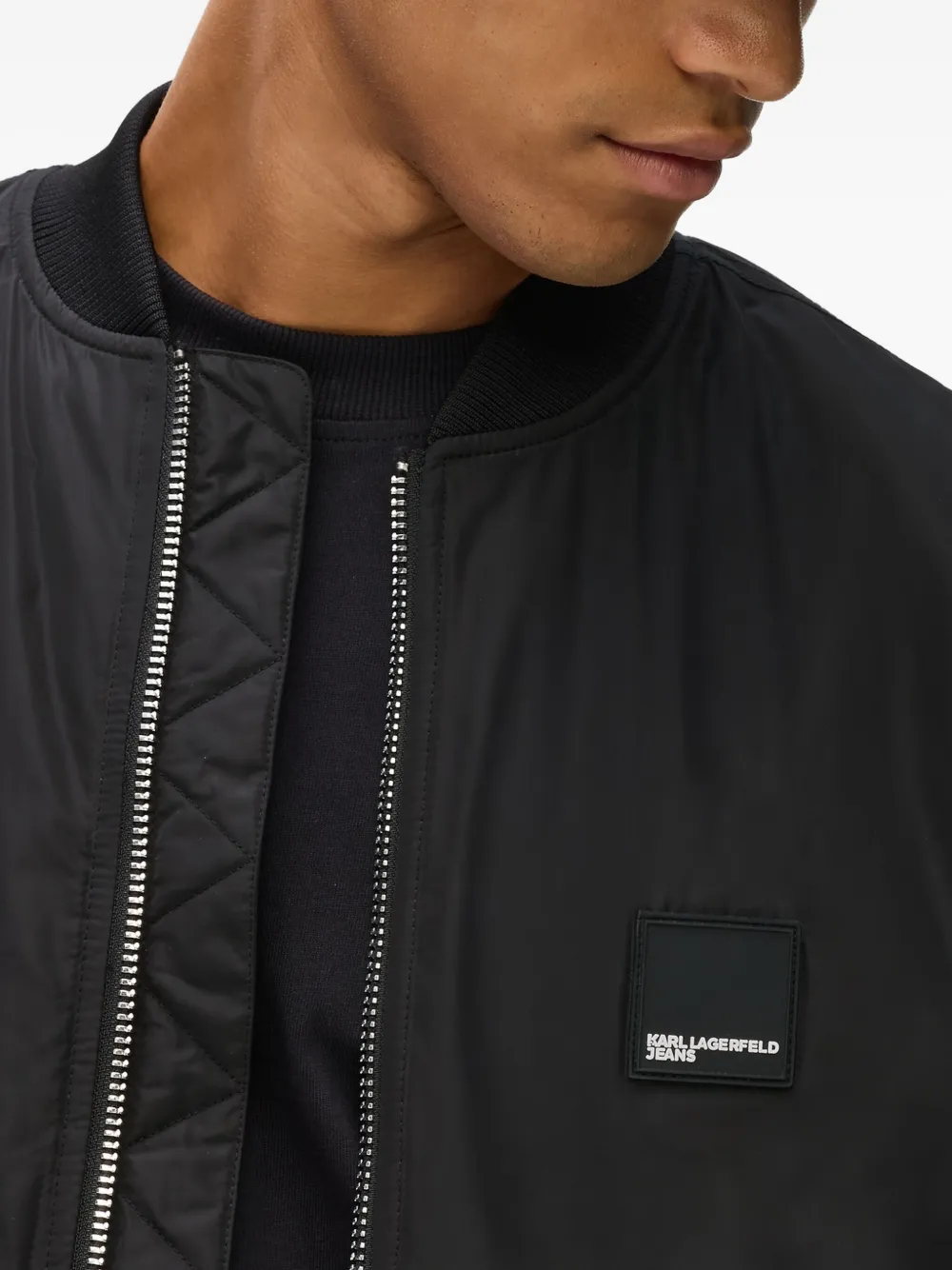 Karl Lagerfeld Jeans Bomberjack met logopatch en rits Zwart