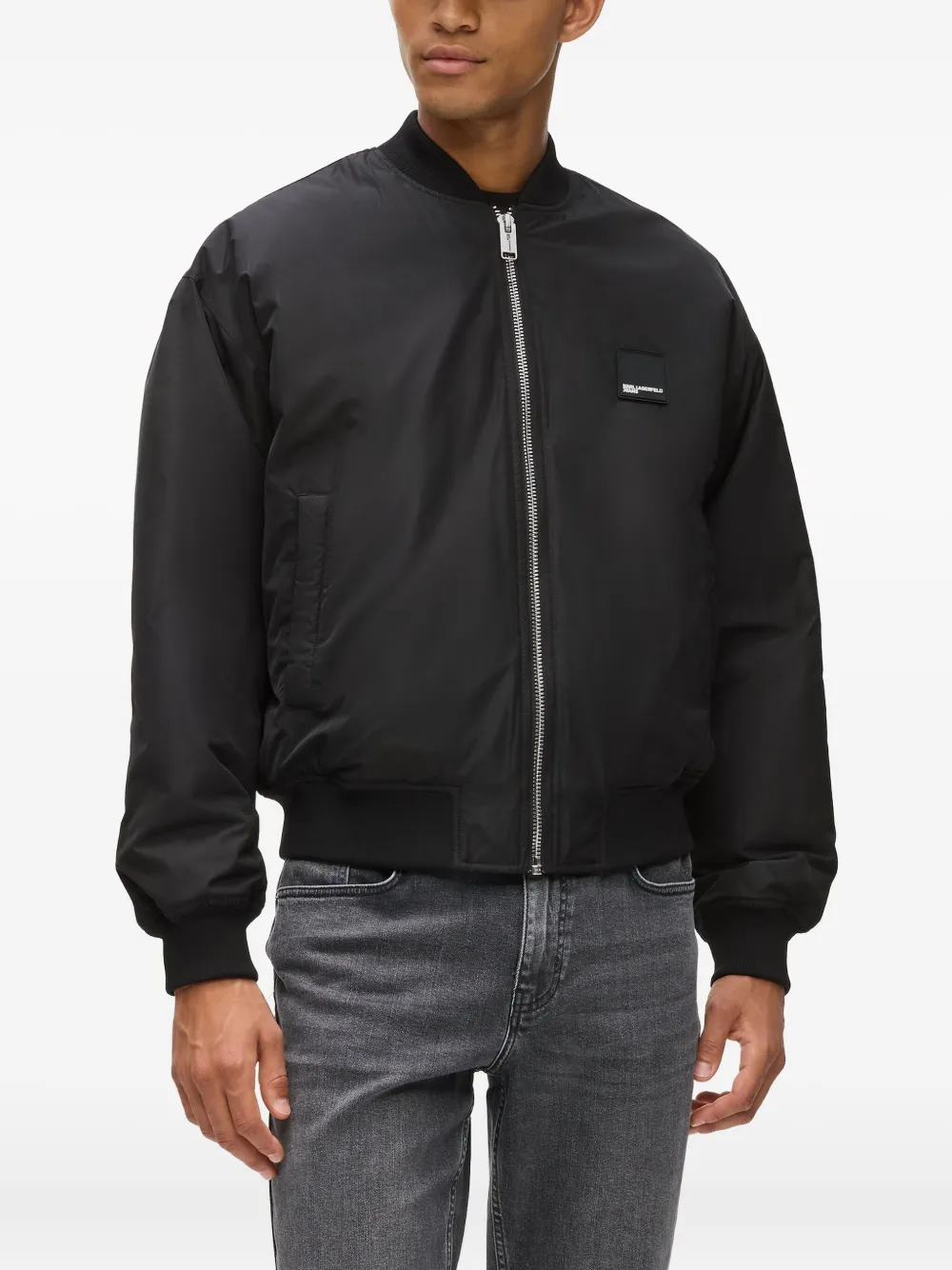 Karl Lagerfeld Jeans Bomberjack met logopatch en rits Zwart