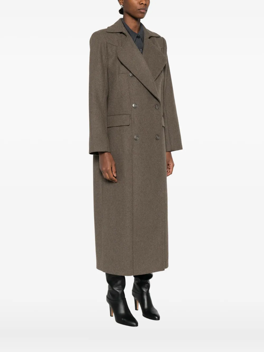 Gestuz Double-breasted Lapel Coat In Brown