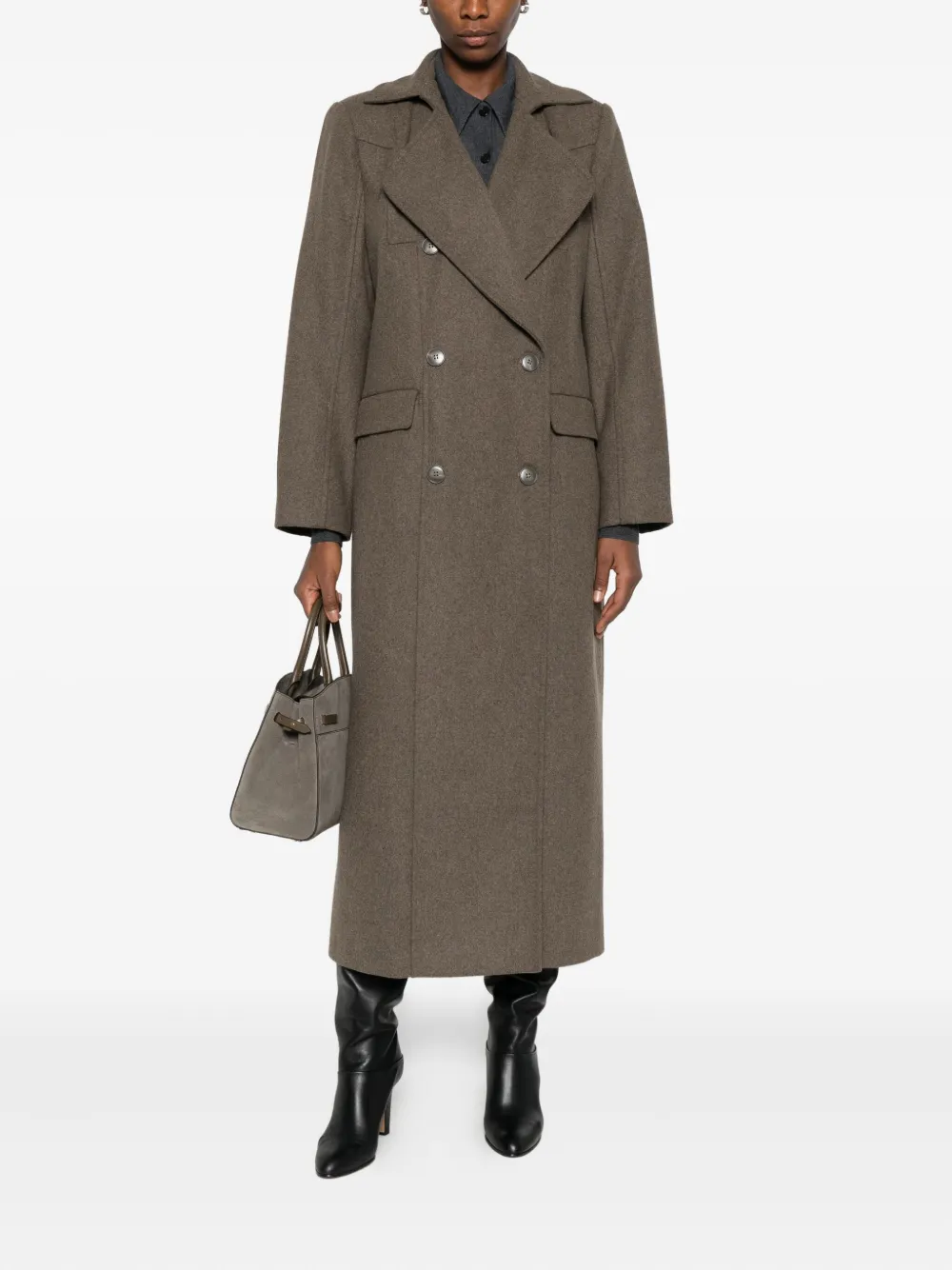 Gestuz Double-breasted Lapel Coat In Brown