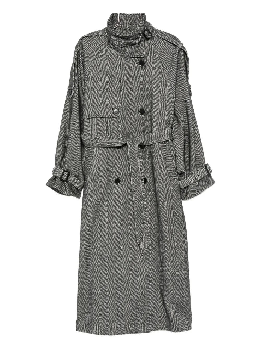 Gestuz Herringbone Belted Coat In Gray