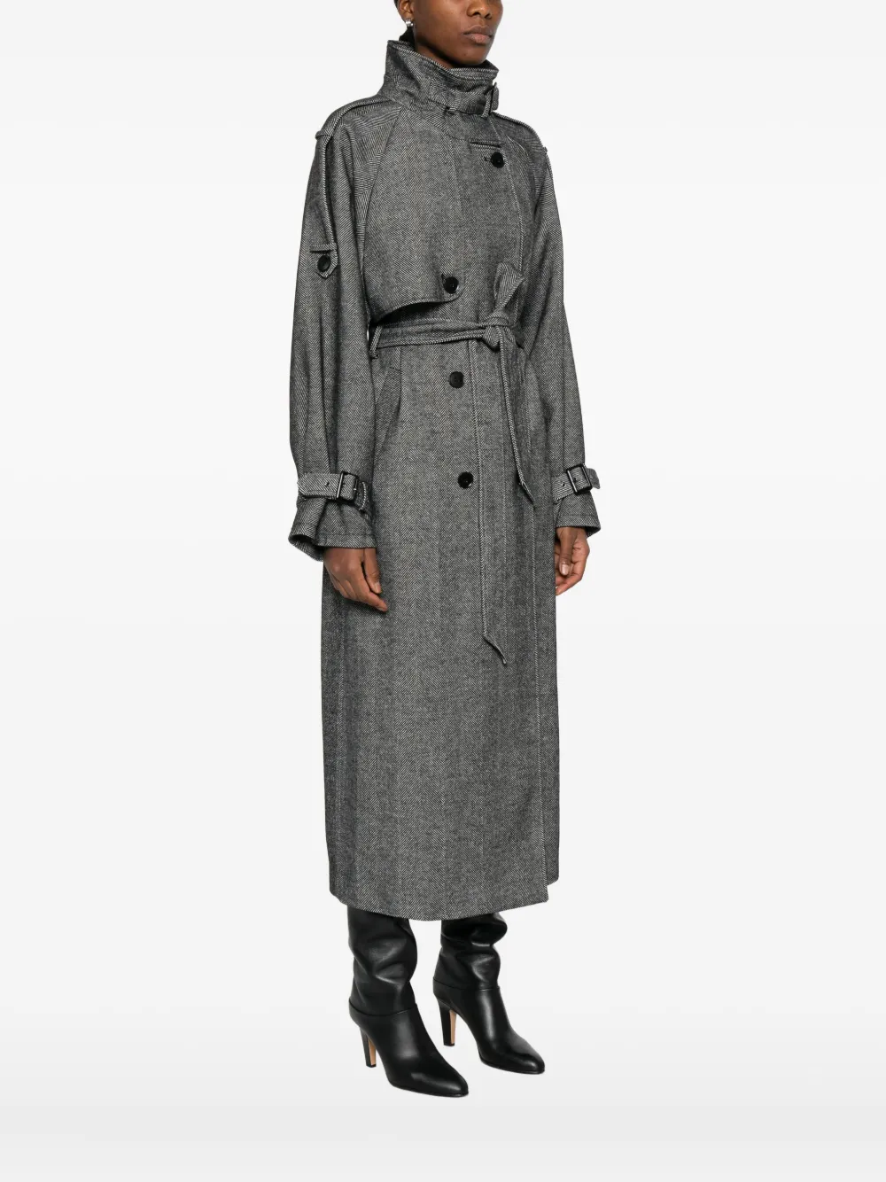 Gestuz Herringbone Belted Coat In Gray