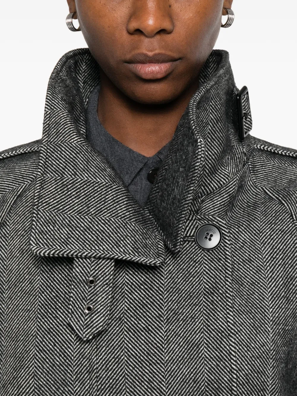 Gestuz Herringbone Belted Coat In Gray