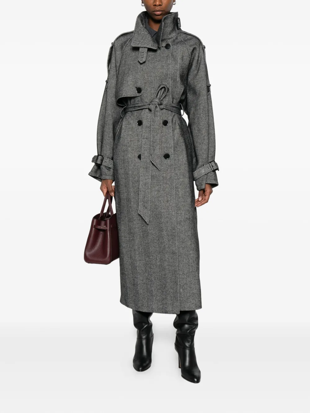 Gestuz Herringbone Belted Coat In Gray
