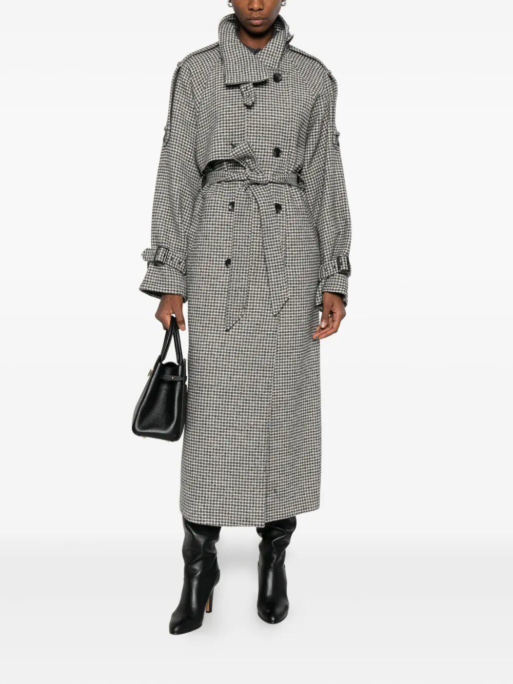 Gestuz Houndstooth Belted Coat In Gray