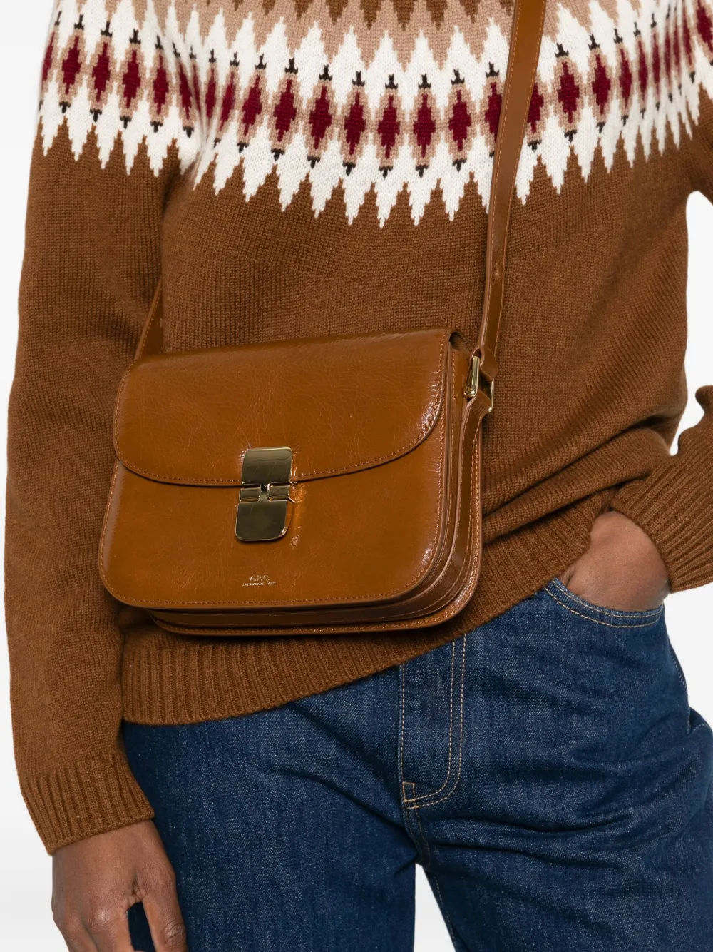A.P.C. Leren crossbodytas Bruin
