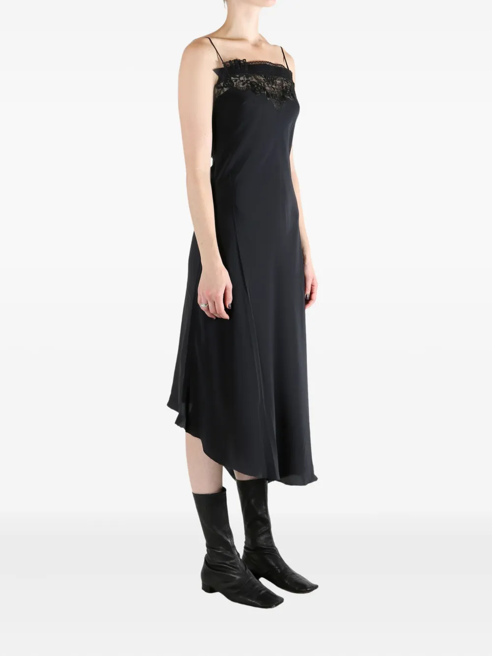 Marc Le Bihan Laced Asymmetric Midi Dress In Black