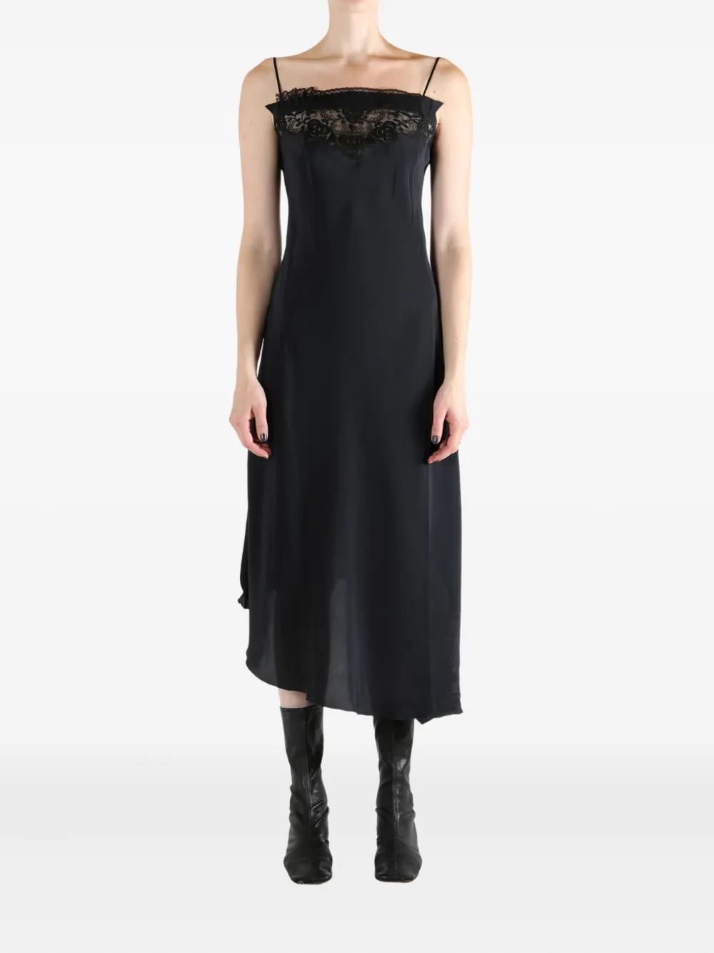 Marc Le Bihan laced asymmetric midi dress - Zwart
