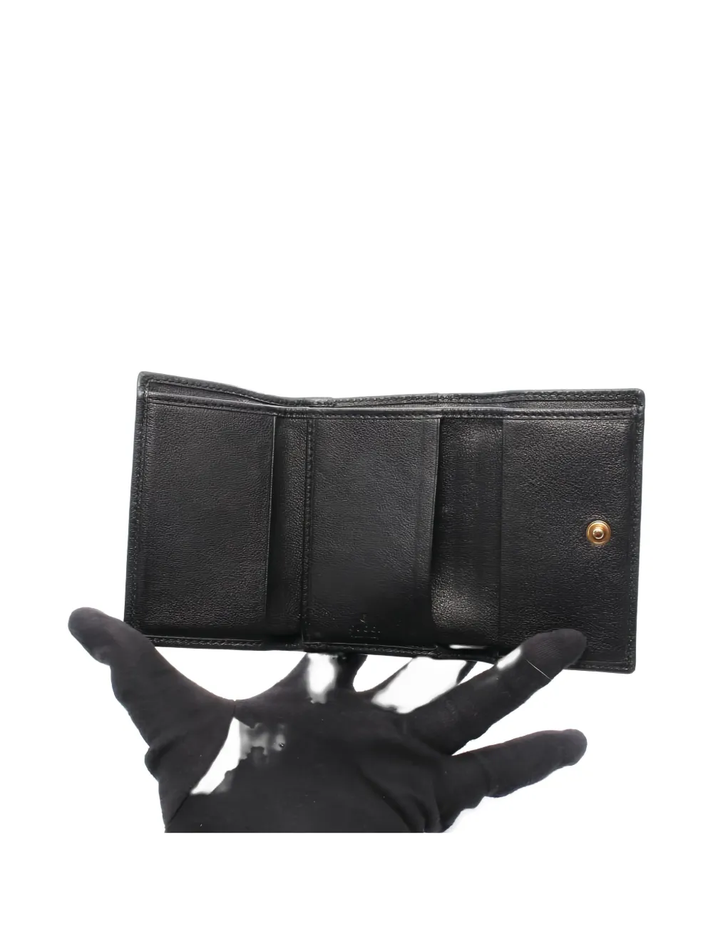 Pre-owned Gucci 10s Diana Bamboo Gg Trifold Wallet In Black