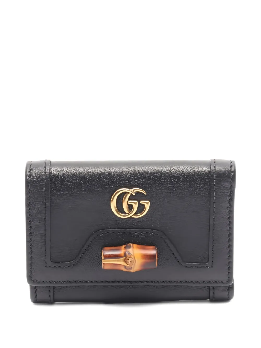 Pre-owned Gucci 10s Diana Bamboo Gg Trifold Wallet In Black