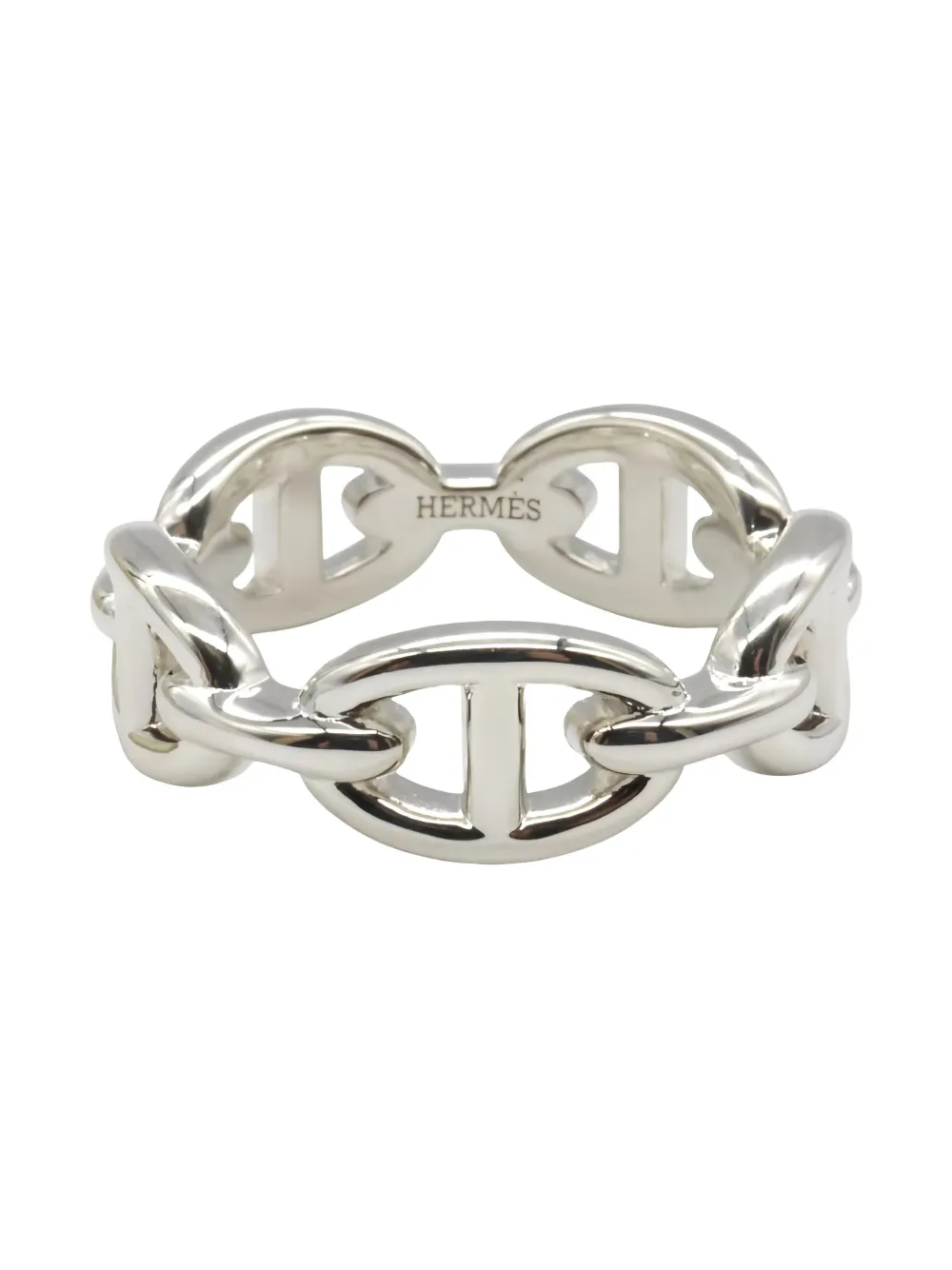 Pre-owned Hermes Chaîne D'ancre Enchaînée Pm Ring In Silver