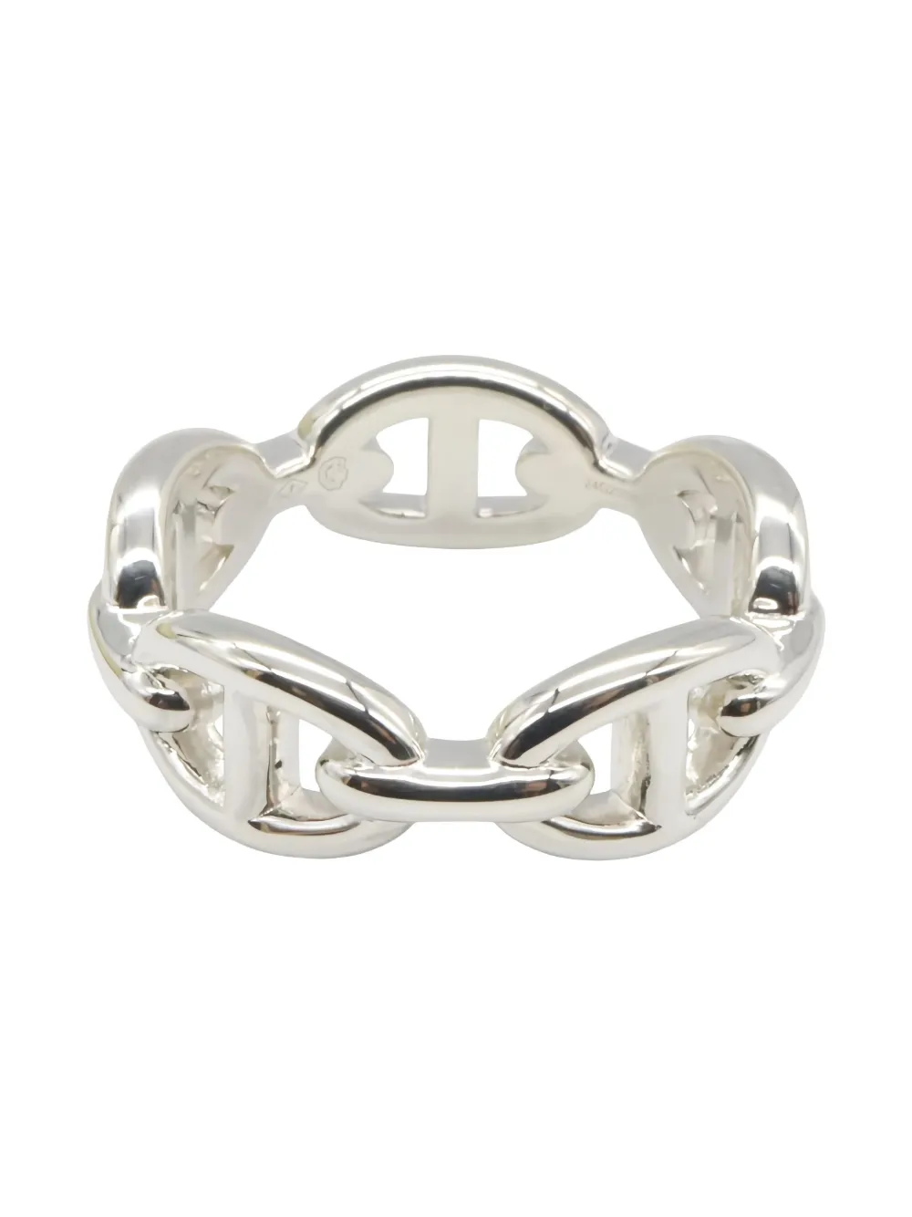 Pre-owned Hermes Chaîne D'ancre Enchaînée Pm Ring In Silver
